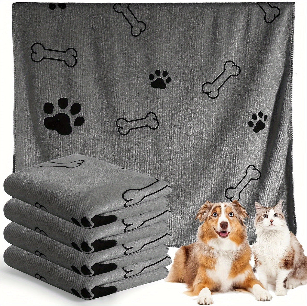Grande serviette de bain pour chiens et chats, serviette en microfibre super absorbante et à séchage rapide, 100 x 60 cm, couverture de séchage douce pour le bain, le toilettage et la plage – Cadeau pour animaux de compagnie