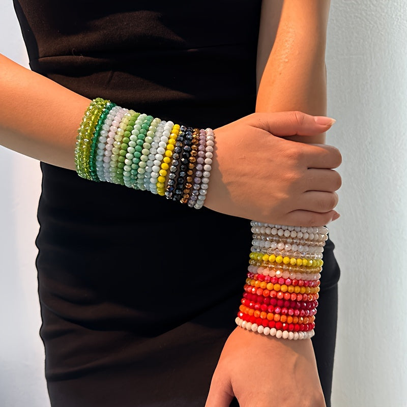 Lot de 36 bracelets de perles bohèmes à faux cristaux pour femmes – Bracelets élastiques colorés et superposables, bijoux fantaisie bohèmes pour les fêtes à la plage ou au quotidien