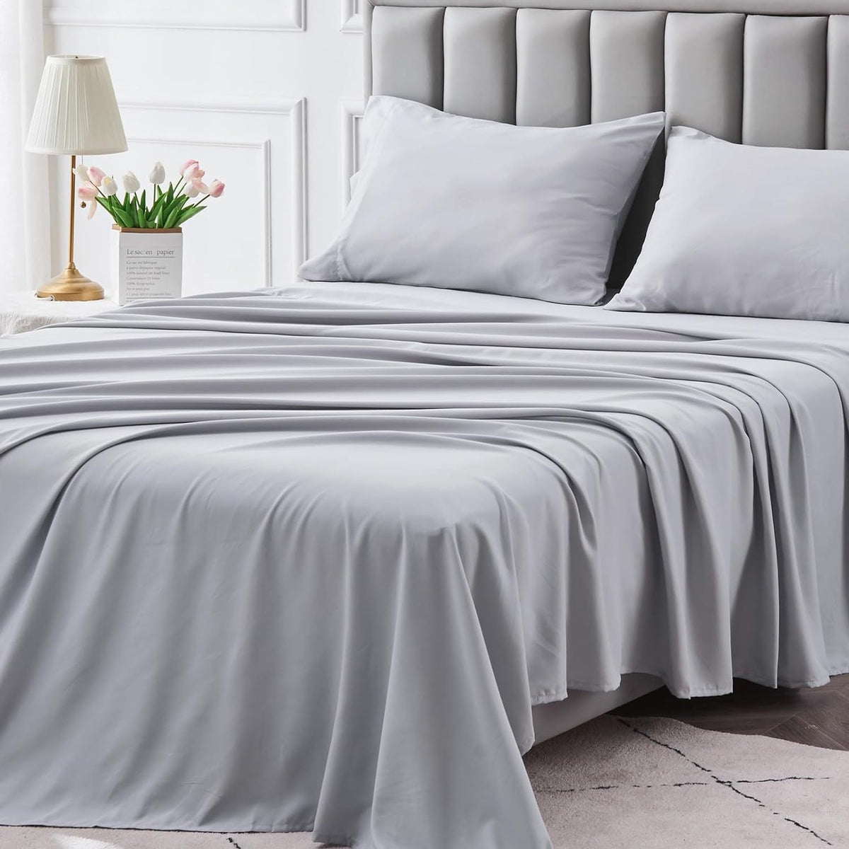 Parure de draps 4 pièces en microfibre à poches profondes – Draps ultra-doux et respirants de qualité hôtelière, résistants à la décoloration et au rétrécissement, toutes saisons, tailles lit simple, double, grand et très grand, choix de couleurs
