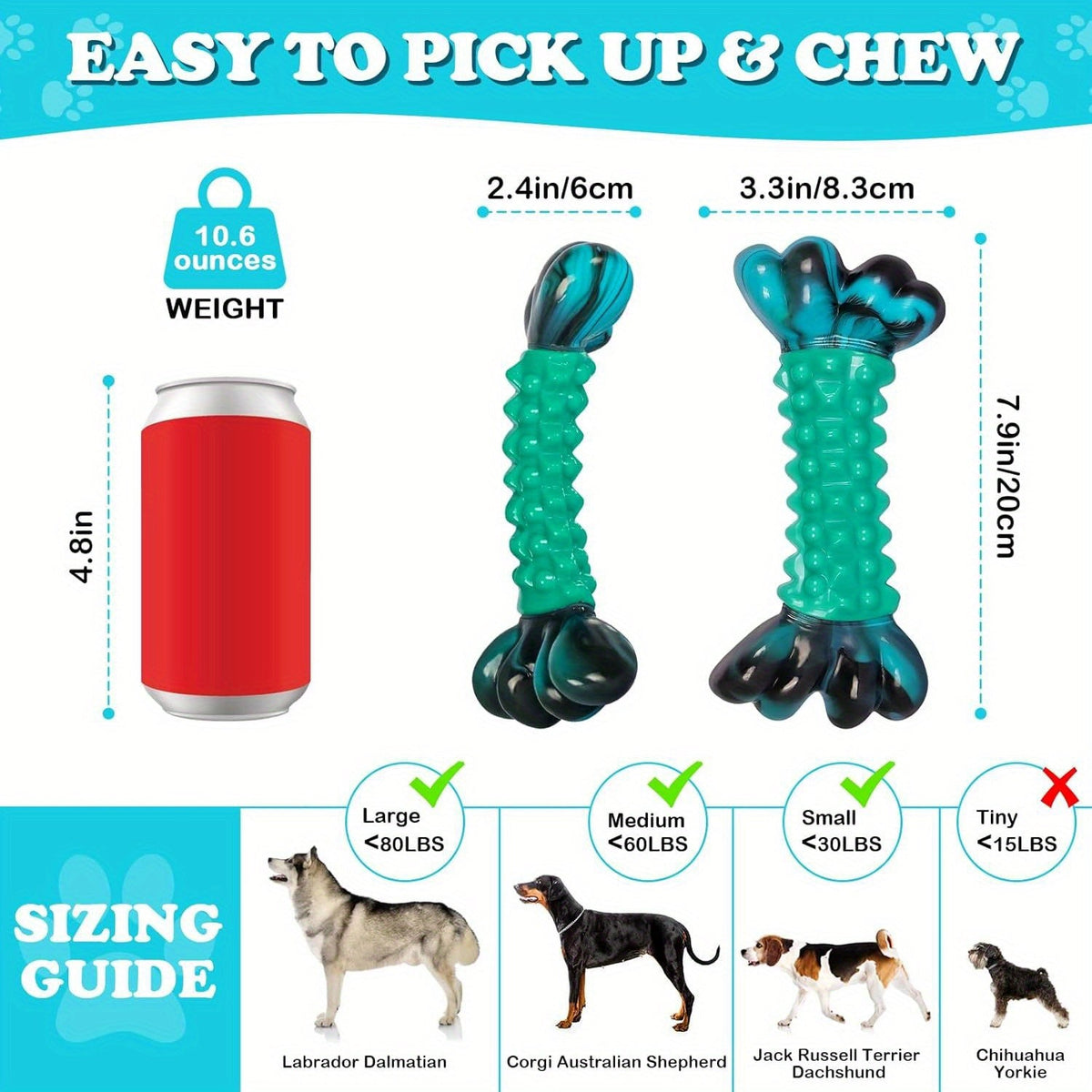 Os à mâcher en nylon pour chiens destructeurs – Jouet solide et durable pour chiens de races moyennes et grandes, os indestructible longue durée pour mâcheurs puissants, nettoyage des dents, disponible en lot de 1 ou 2 pièces