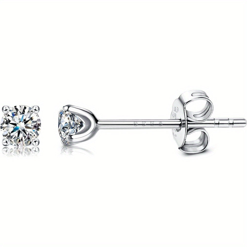 Boucles d'oreilles puces en moissanite 0,1 ct, couleur D, VVS1, taille ronde, tiges en argent sterling 925 plaqué platine, style minimaliste japonais et coréen, pour usage quotidien, cadeau pour femmes et filles