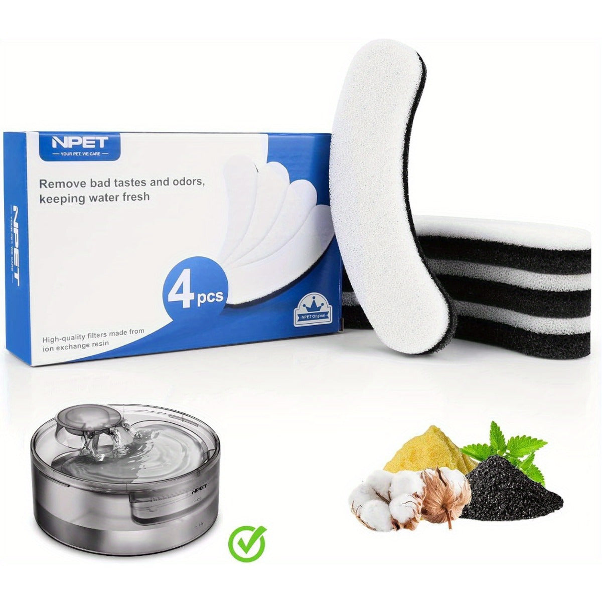 Filtres de rechange pour fontaine à eau pour chat et chien, pack de 4/8/16/20/24, charbon actif, filtration multiple, compatibles avec les distributeurs d'eau automatiques pour animaux NPET DF10 DF30