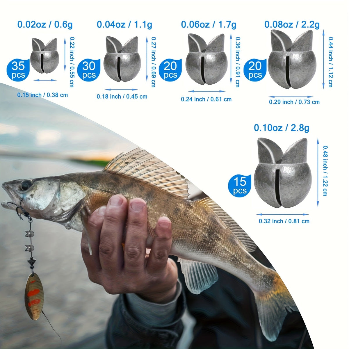 120 plombs fendus pour la pêche, poids ronds amovibles en 5 tailles, assortiment de plombs de qualité supérieure pour la pêche en eau douce et en mer (bar, truite, poisson-chat) - Indispensable pour la boîte à pêche