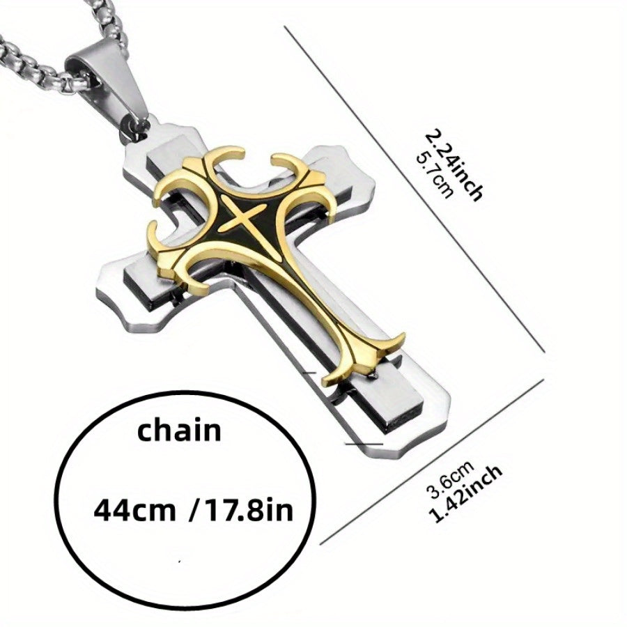 Ensemble de 4 colliers avec pendentif croix pour hommes et femmes – Colliers avec pendentif croix argentés unisexes et tendance, bijoux religieux à offrir pour un anniversaire, à la famille, aux proches et aux êtres chers