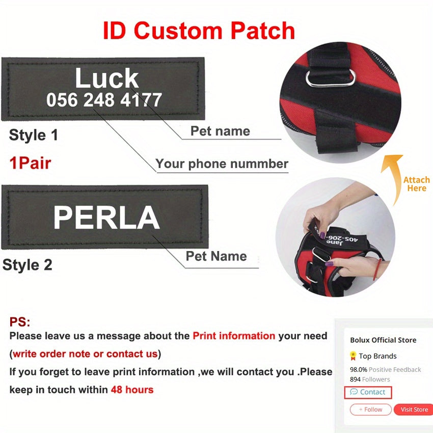 Harnais pour chien anti-traction personnalisé avec nom et numéro de téléphone – Gilet robuste anti-évasion pour le dressage et la promenade, tailles XS à XXL, 12 couleurs disponibles