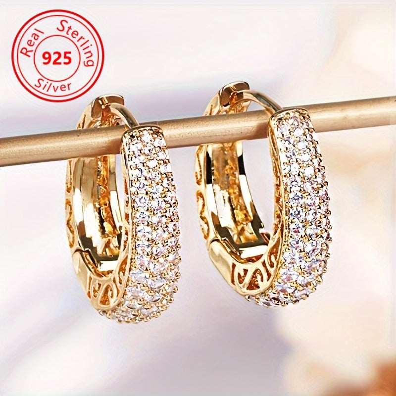 Boucles d'oreilles puces en argent sterling S925 plaqué or et zircone synthétique – Style rétro chic, éclat éblouissant, bijoux de luxe élégants pour le quotidien et les soirées, cadeau idéal pour femme