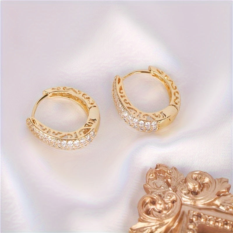 Boucles d'oreilles puces en argent sterling S925 plaqué or et zircone synthétique – Style rétro chic, éclat éblouissant, bijoux de luxe élégants pour le quotidien et les soirées, cadeau idéal pour femme