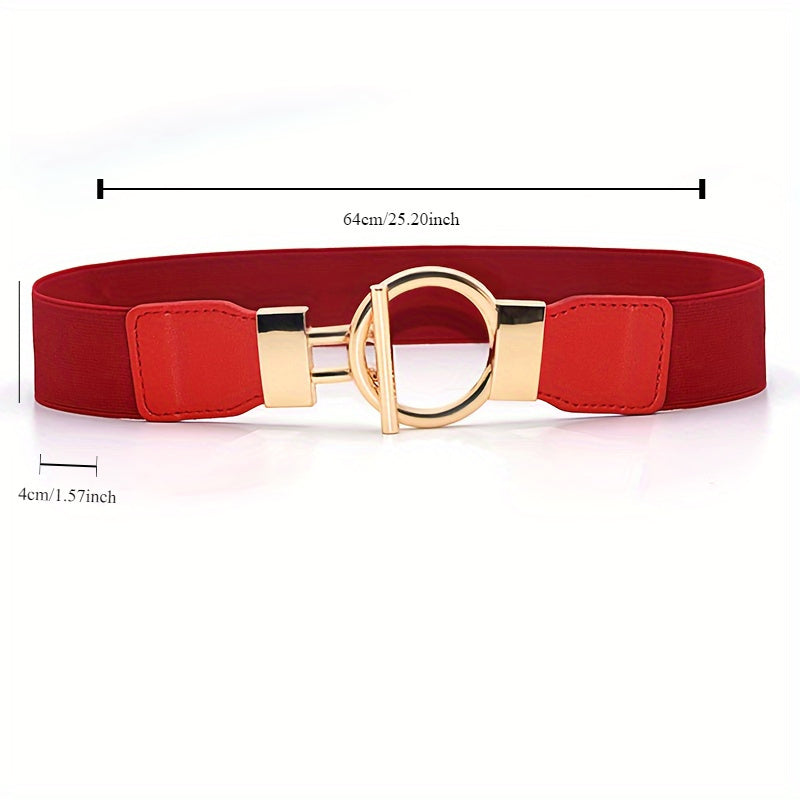 Lot de 3 ceintures élastiques pour femme – Ceinture large à boucle ronde, ensemble de ceintures extensibles de couleur unie classique (noir, rouge et blanc) pour robes, manteaux et tenues du quotidien