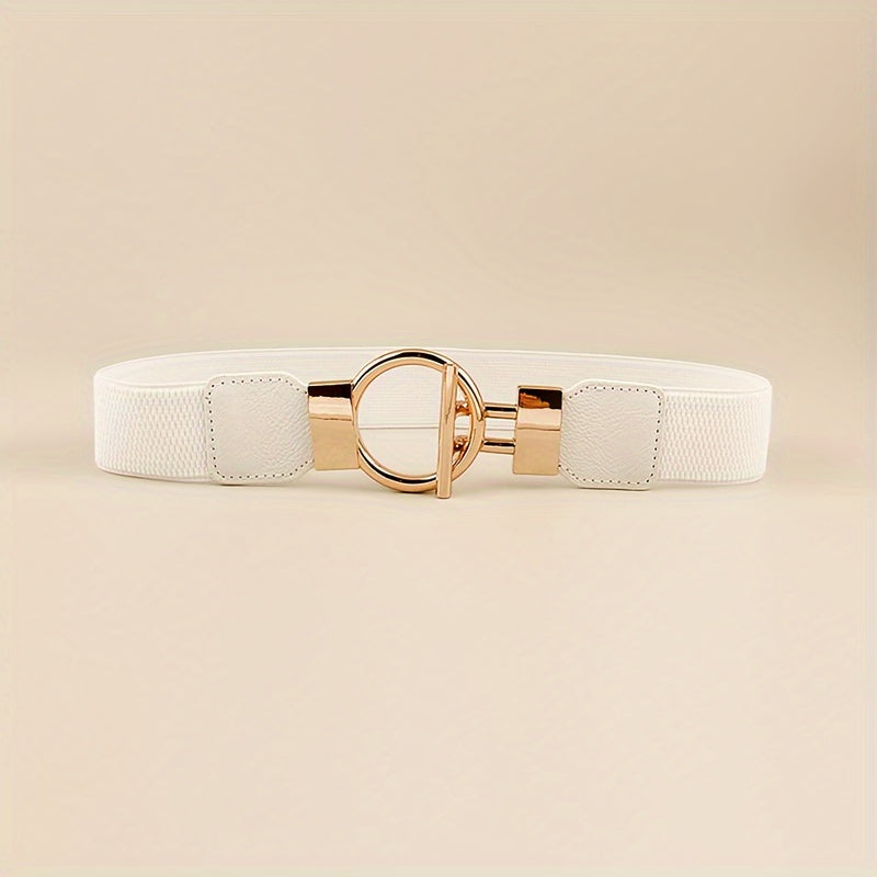 Lot de 3 ceintures élastiques pour femme – Ceinture large à boucle ronde, ensemble de ceintures extensibles de couleur unie classique (noir, rouge et blanc) pour robes, manteaux et tenues du quotidien