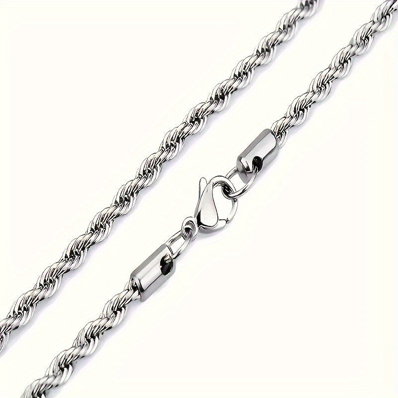 Collier chaîne torsadée en acier inoxydable 304 pour hommes et femmes – Ras-du-cou punk hypoallergénique sans nickel, 3 mm 5 mm, 20 22 24 pouces, unisexe pour usage quotidien