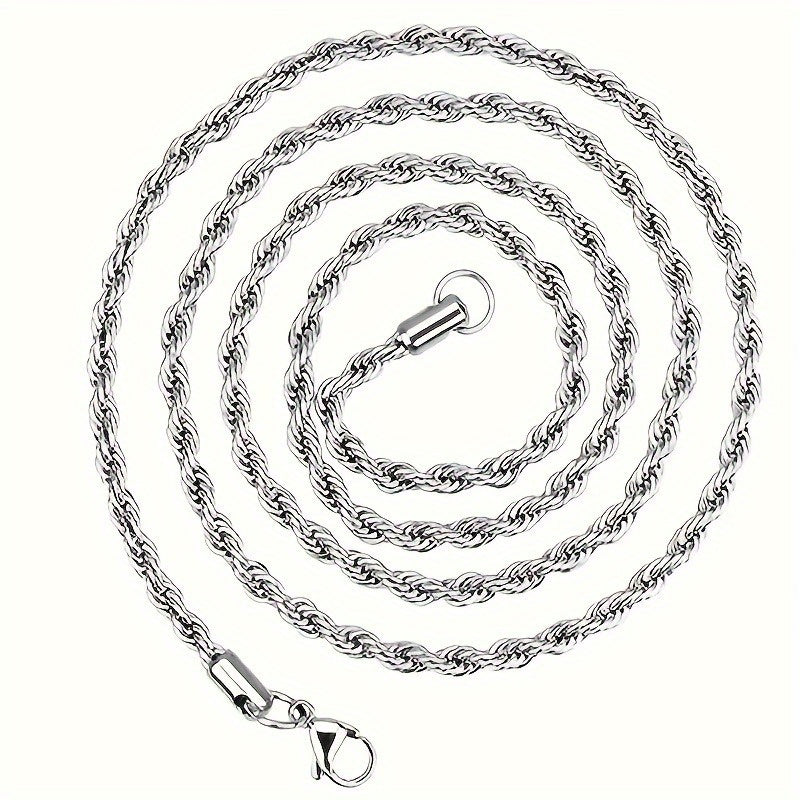 Collier chaîne torsadée en acier inoxydable 304 pour hommes et femmes – Ras-du-cou punk hypoallergénique sans nickel, 3 mm 5 mm, 20 22 24 pouces, unisexe pour usage quotidien