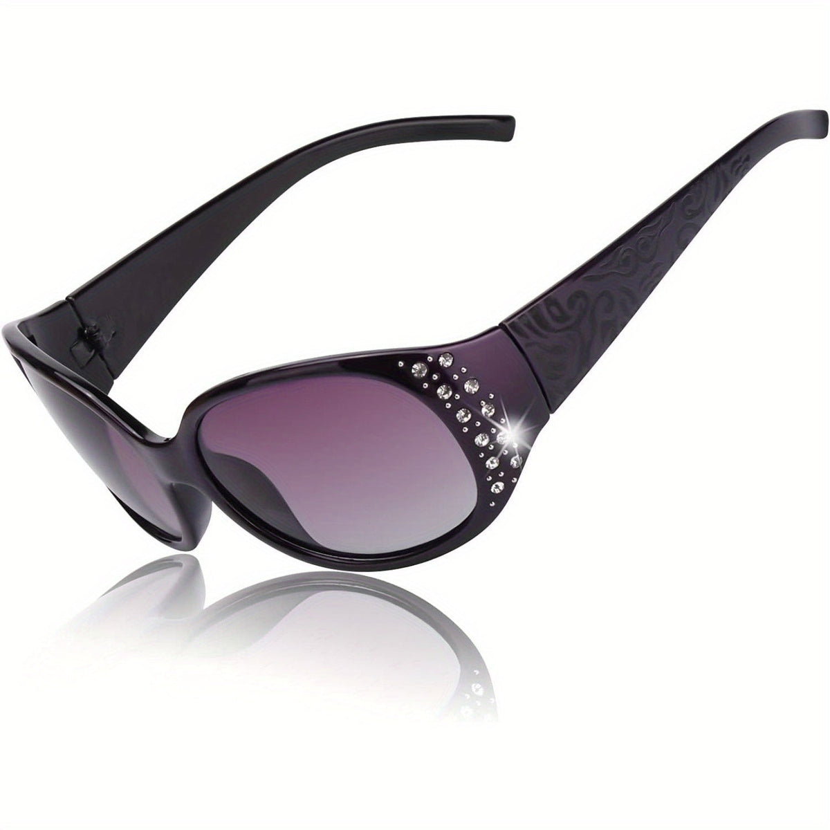 Lunettes de soleil polarisées enveloppantes pour femmes avec détails en strass, protection UV, verres dégradés, monture écran oversize, 4 couleurs