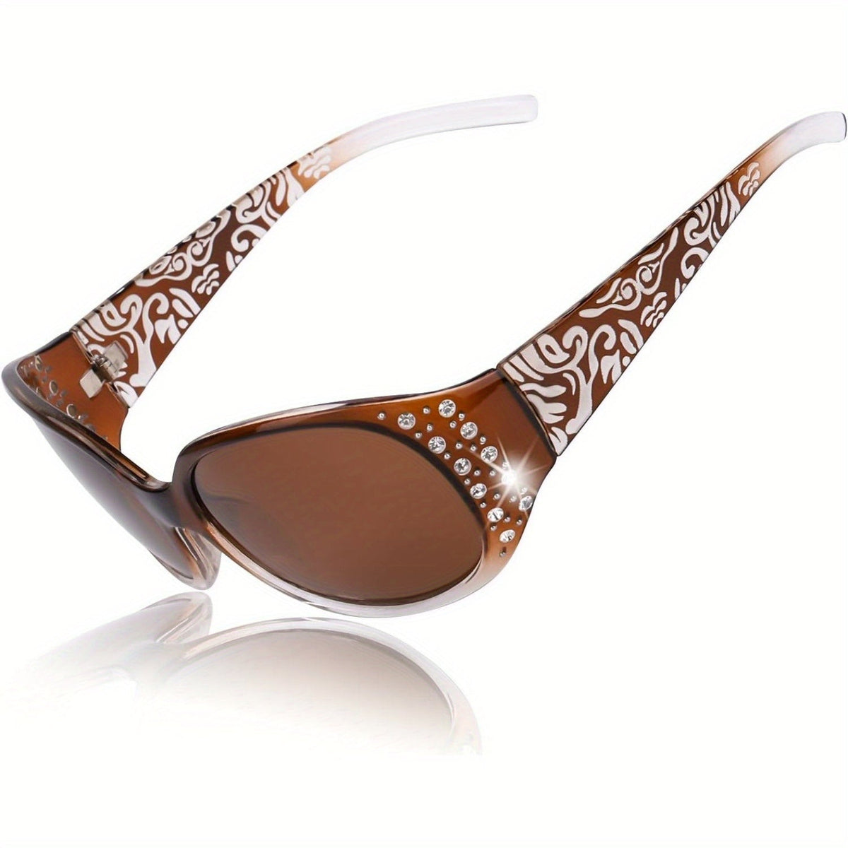 Lunettes de soleil polarisées enveloppantes pour femmes avec détails en strass, protection UV, verres dégradés, monture écran oversize, 4 couleurs