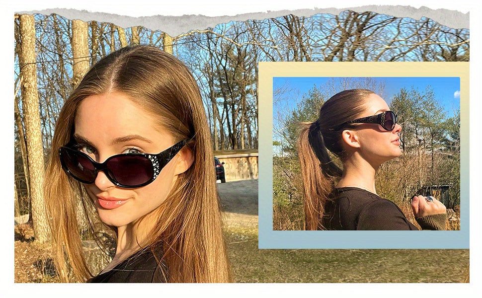 Lunettes de soleil polarisées enveloppantes pour femmes avec détails en strass, protection UV, verres dégradés, monture écran oversize, 4 couleurs