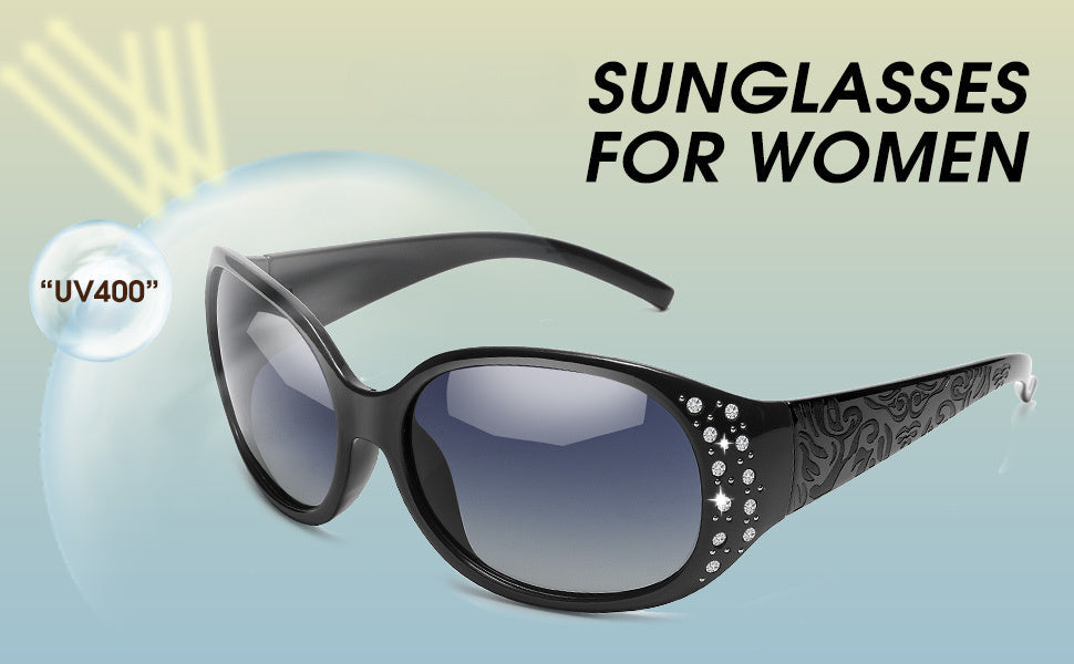 Lunettes de soleil polarisées enveloppantes pour femmes avec détails en strass, protection UV, verres dégradés, monture écran oversize, 4 couleurs