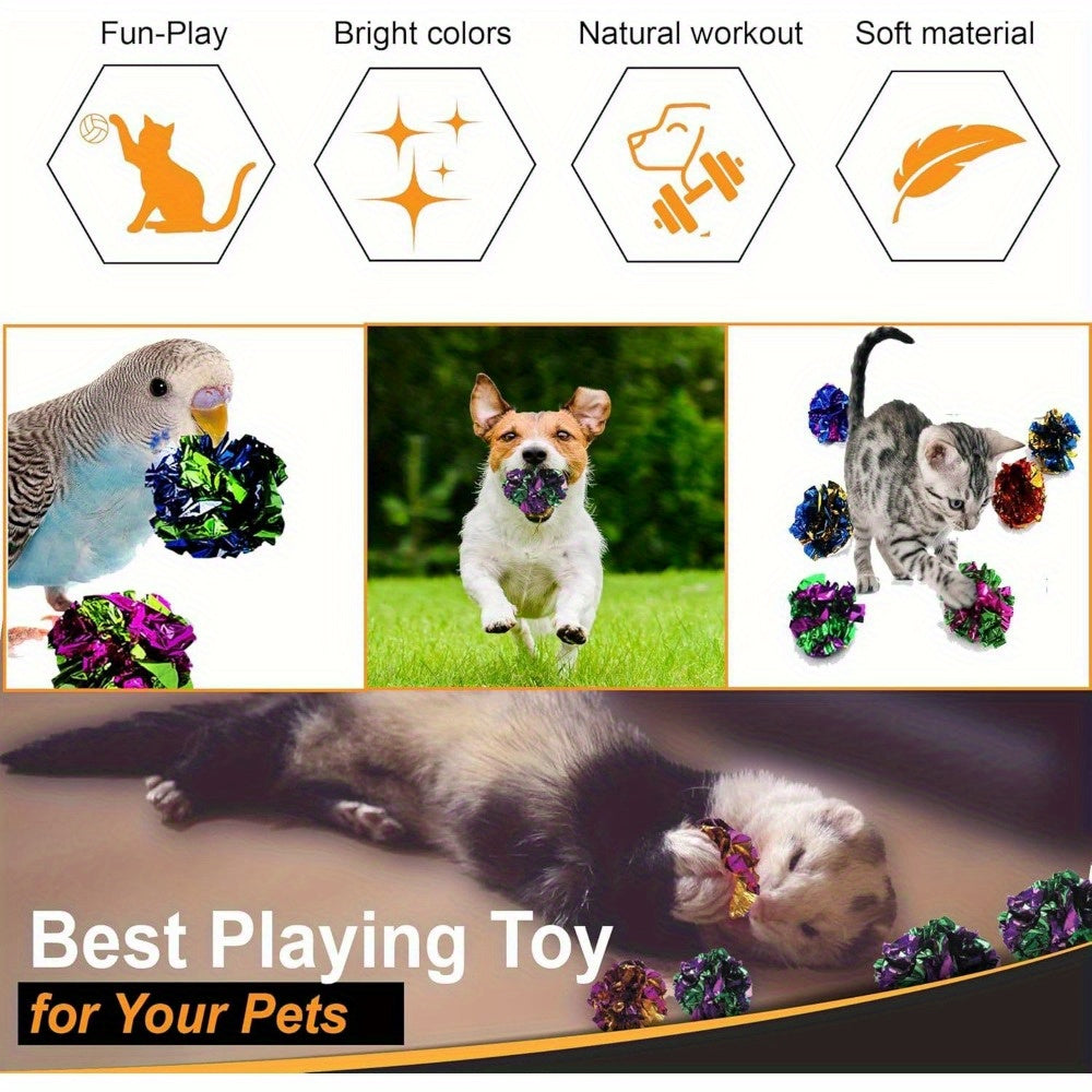 Lot de 24 balles froissantes pour chats, jouets en papier aluminium Mylar, balles brillantes multicolores, jouet sonore pour l'exercice des chats et chatons d'intérieur, jouets interactifs légers pour chats