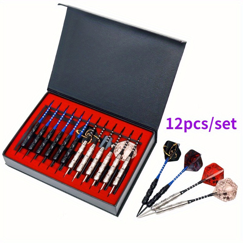 Ensemble de fléchettes à pointe en acier avec ailettes tête de mort – Coffret cadeau deluxe, pointe en fer et tige en alliage d'aluminium, tailles multiples – pour divertissement en club, compétitions sportives et parties de fléchettes décontractées