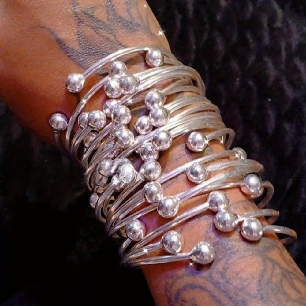 Ensemble de bracelets joncs bohèmes empilables, faits à la main en cuivre épais plaqué argent, style rétro antillais pour femmes, idéal pour le quotidien, les événements spéciaux, cadeau, lot de 5 ou 10 pièces