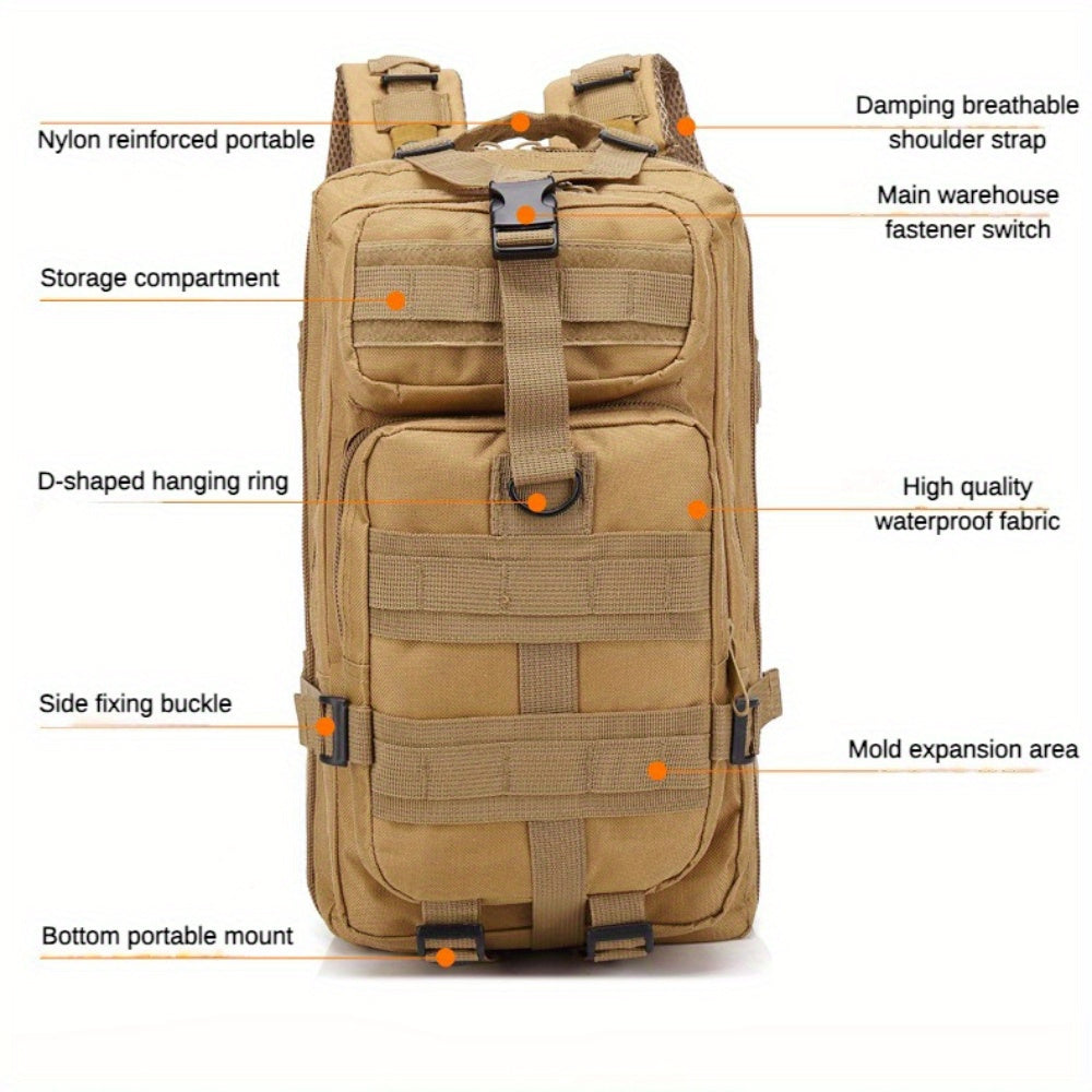 Sac à dos de randonnée tactique camouflage 21-25 L pour homme – Sac de montagne multifonctionnel pour le camping, l'escalade et la randonnée, fermeture éclair, sac d'équipement durable en noir, vert armée et kaki