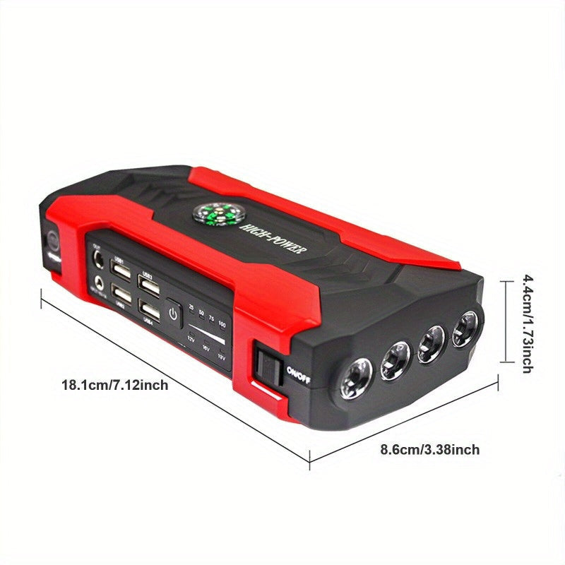 Démarreur de batterie portable pour voiture 2000 A – Booster sans fil 12 V pour démarrage rapide de moteurs essence (8,0 L) et diesel (6,5 L) avec entrée/sortie USB, lampe d'urgence LED – Accessoire auto et outil d'urgence