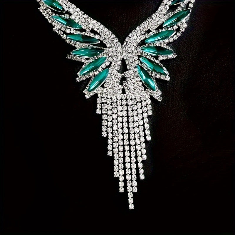Parure de bijoux pour femme en strass cristal et pierre synthétique verte – Élégant ensemble collier et boucles d’oreilles 2 pièces, somptueux cadeau de bijoux pour mariage, fête ou bal, pour ses occasions spéciales