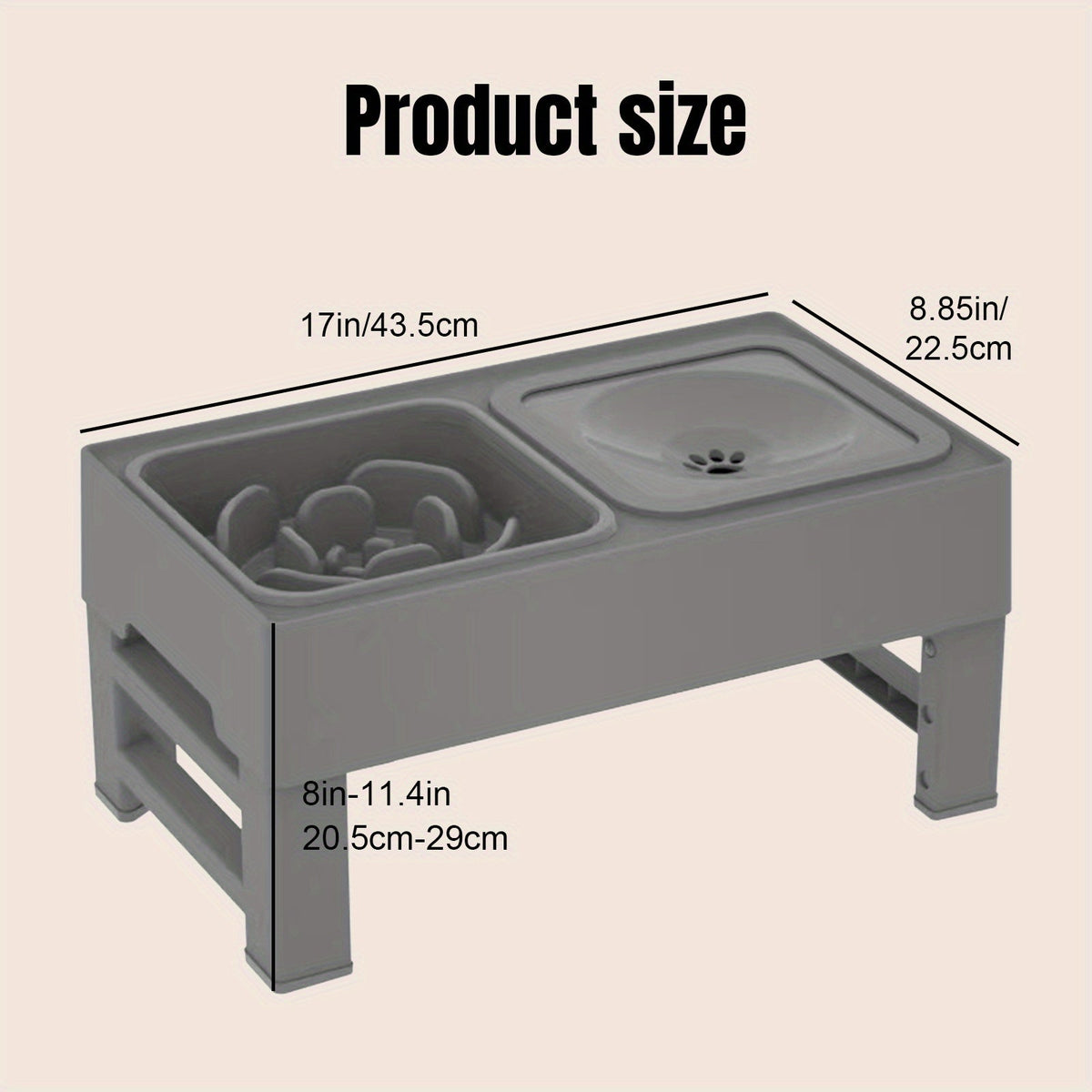 Gamelles surélevées pour chien avec support réglable - Distributeur lent personnalisé et bol d'eau anti-éclaboussures pour chiens de petite, moyenne et grande taille - Ensemble de gamelles surélevées avec options de police personnalisées, noir ou gris