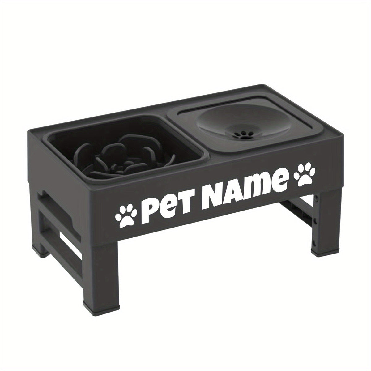 Gamelles surélevées pour chien avec support réglable - Distributeur lent personnalisé et bol d'eau anti-éclaboussures pour chiens de petite, moyenne et grande taille - Ensemble de gamelles surélevées avec options de police personnalisées, noir ou gris