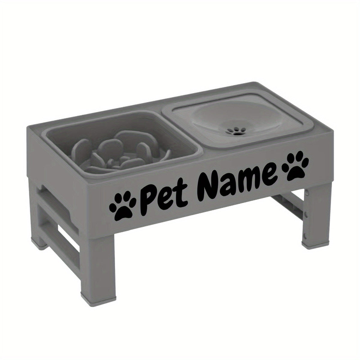Gamelles surélevées pour chien avec support réglable - Distributeur lent personnalisé et bol d'eau anti-éclaboussures pour chiens de petite, moyenne et grande taille - Ensemble de gamelles surélevées avec options de police personnalisées, noir ou gris
