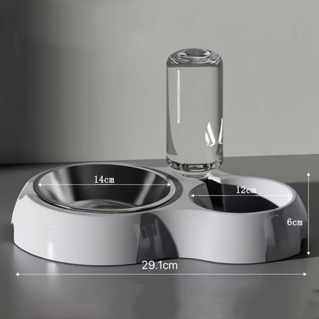 Distributeur d'eau et gamelle automatiques pour chats et petits chiens - Station de nourrissage antidérapante à double usage en polypropylène durable, design peu encombrant et facile à nettoyer, sans pile nécessaire