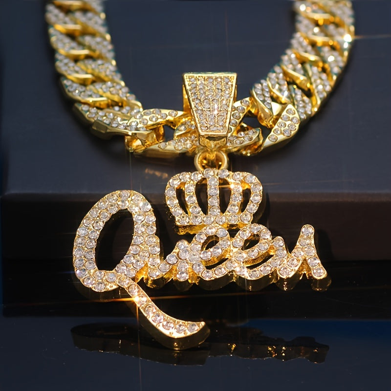 Collier pendentif couronne Hip Hop pour femme en zircone cubique – Bijou fantaisie brillant en zircone synthétique, collier bling-bling audacieux, cadeau pour femme, anniversaire, Saint-Valentin et occasions spéciales