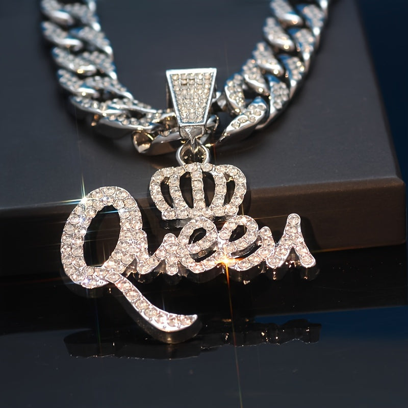 Collier pendentif couronne Hip Hop pour femme en zircone cubique – Bijou fantaisie brillant en zircone synthétique, collier bling-bling audacieux, cadeau pour femme, anniversaire, Saint-Valentin et occasions spéciales