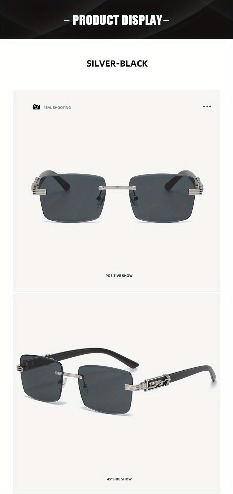 Lunettes de soleil rectangulaires vintage sans monture pour hommes et femmes – Lunettes tendance avec branches léopard et protection UV, 7 couleurs de verres, lunettes unisexes stylées pour l'extérieur, la conduite, les voyages, les fêtes et le quotidien