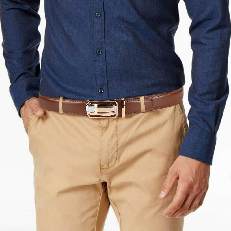 Lot de 2 ceintures à cliquet en cuir pour homme, boucle automatique en alliage de zinc, noir et marron, pour tour de taille de 76 à 112 cm, ceinture décontractée et habillée, cadeau pour lui