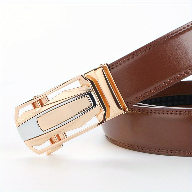 Lot de 2 ceintures à cliquet en cuir pour homme, boucle automatique en alliage de zinc, noir et marron, pour tour de taille de 76 à 112 cm, ceinture décontractée et habillée, cadeau pour lui