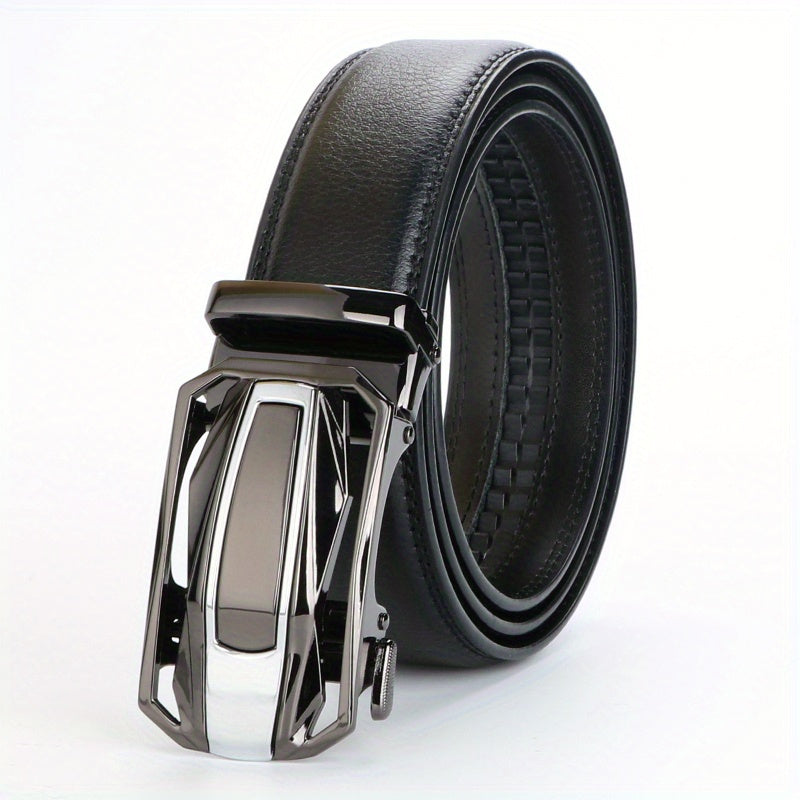 Lot de 2 ceintures à cliquet en cuir pour homme, boucle automatique en alliage de zinc, noir et marron, pour tour de taille de 76 à 112 cm, ceinture décontractée et habillée, cadeau pour lui