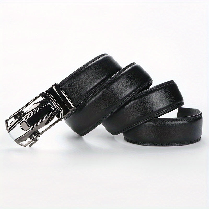 Lot de 2 ceintures à cliquet en cuir pour homme, boucle automatique en alliage de zinc, noir et marron, pour tour de taille de 76 à 112 cm, ceinture décontractée et habillée, cadeau pour lui
