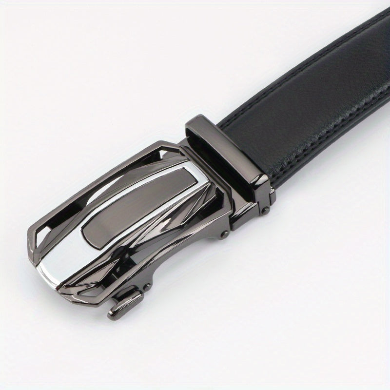 Lot de 2 ceintures à cliquet en cuir pour homme, boucle automatique en alliage de zinc, noir et marron, pour tour de taille de 76 à 112 cm, ceinture décontractée et habillée, cadeau pour lui