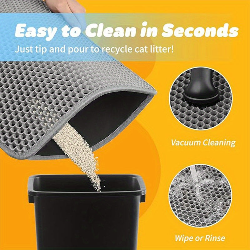 Tapis de litière pour chat extra large double couche nid d'abeille antidérapant lavable pour bac à litière et niche