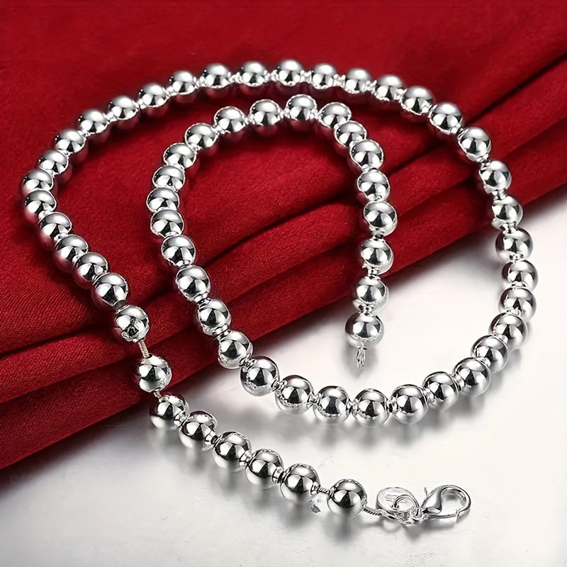 Parure de bijoux pour homme et femme composée d'un bracelet et d'un collier en chaîne perlée en argent sterling 925 – Ensemble de 2 pièces unisexe hypoallergénique, cadeau pour couple, design créatif pour le quotidien, les fêtes et les grandes occasions
