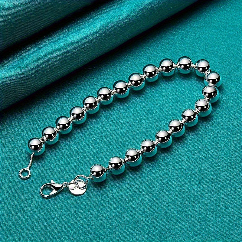 Parure de bijoux pour homme et femme composée d'un bracelet et d'un collier en chaîne perlée en argent sterling 925 – Ensemble de 2 pièces unisexe hypoallergénique, cadeau pour couple, design créatif pour le quotidien, les fêtes et les grandes occasions
