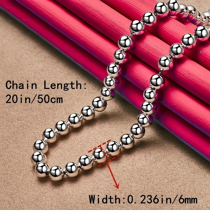 Parure de bijoux pour homme et femme composée d'un bracelet et d'un collier en chaîne perlée en argent sterling 925 – Ensemble de 2 pièces unisexe hypoallergénique, cadeau pour couple, design créatif pour le quotidien, les fêtes et les grandes occasions