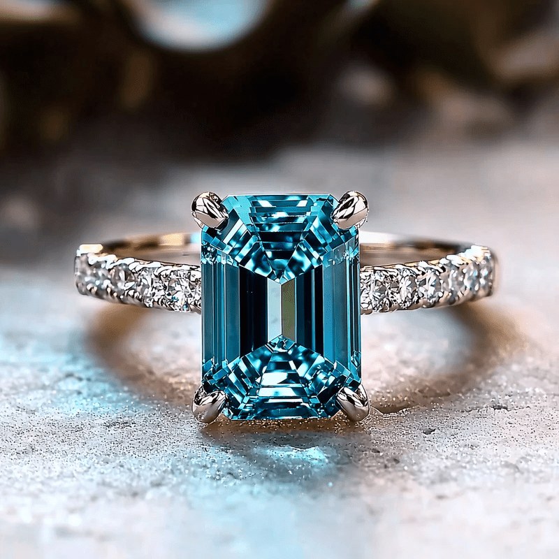 Bague de promesse en argent sterling S925 et moissanite bleue pour femme – Pierre carrée taille princesse, bague de fiançailles ou de mariage avec certificat, tailles 5 à 11, cadeau de luxe élégant