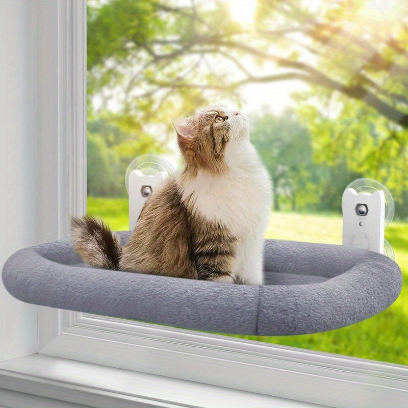 Grand perchoir de fenêtre pour chat avec hamac rembourré – Structure en acier supportant 18 kg, 4 ventouses puissantes, siège de bronzage pour chat d'intérieur de 63 x 39 cm, installation facile sans perçage