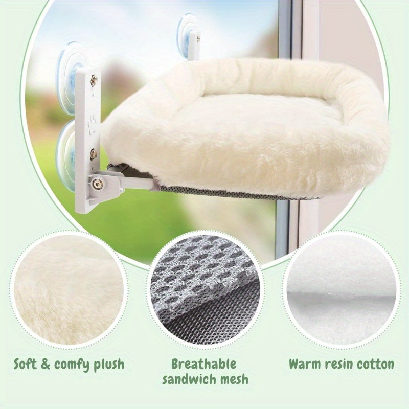 Grand perchoir de fenêtre pour chat avec hamac rembourré – Structure en acier supportant 18 kg, 4 ventouses puissantes, siège de bronzage pour chat d'intérieur de 63 x 39 cm, installation facile sans perçage