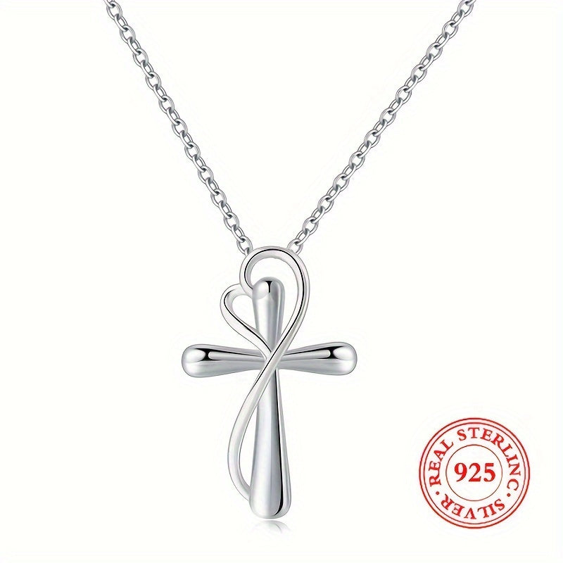 Collier avec pendentif croix de l'amour en argent sterling 925 pour femme – Finition or blanc, bijou religieux significatif, cadeau pour maman, âme sœur, petite amie, épouse – Anniversaire, Noël et Saint-Valentin