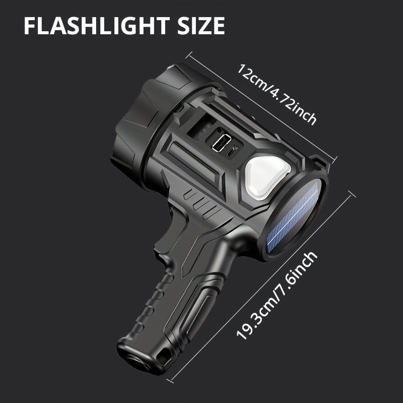 Projecteur LED rechargeable 2000 lumens – 6 modes et 3 filtres colorés, lampe torche portative de 200 m de portée avec câble USB pour bateau, chasse, camping, randonnée, urgence et éclairage domestique