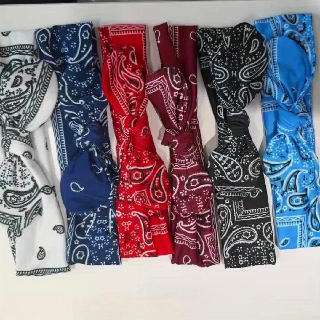 Lot de 6 bandeaux élastiques bohèmes à motif cachemire pour femmes – Foulards élastiques amples en 6 coloris (bleu ciel, noir, bleu marine, rouge vin, blanc, rouge), pour toutes les saisons, usage quotidien et extérieur