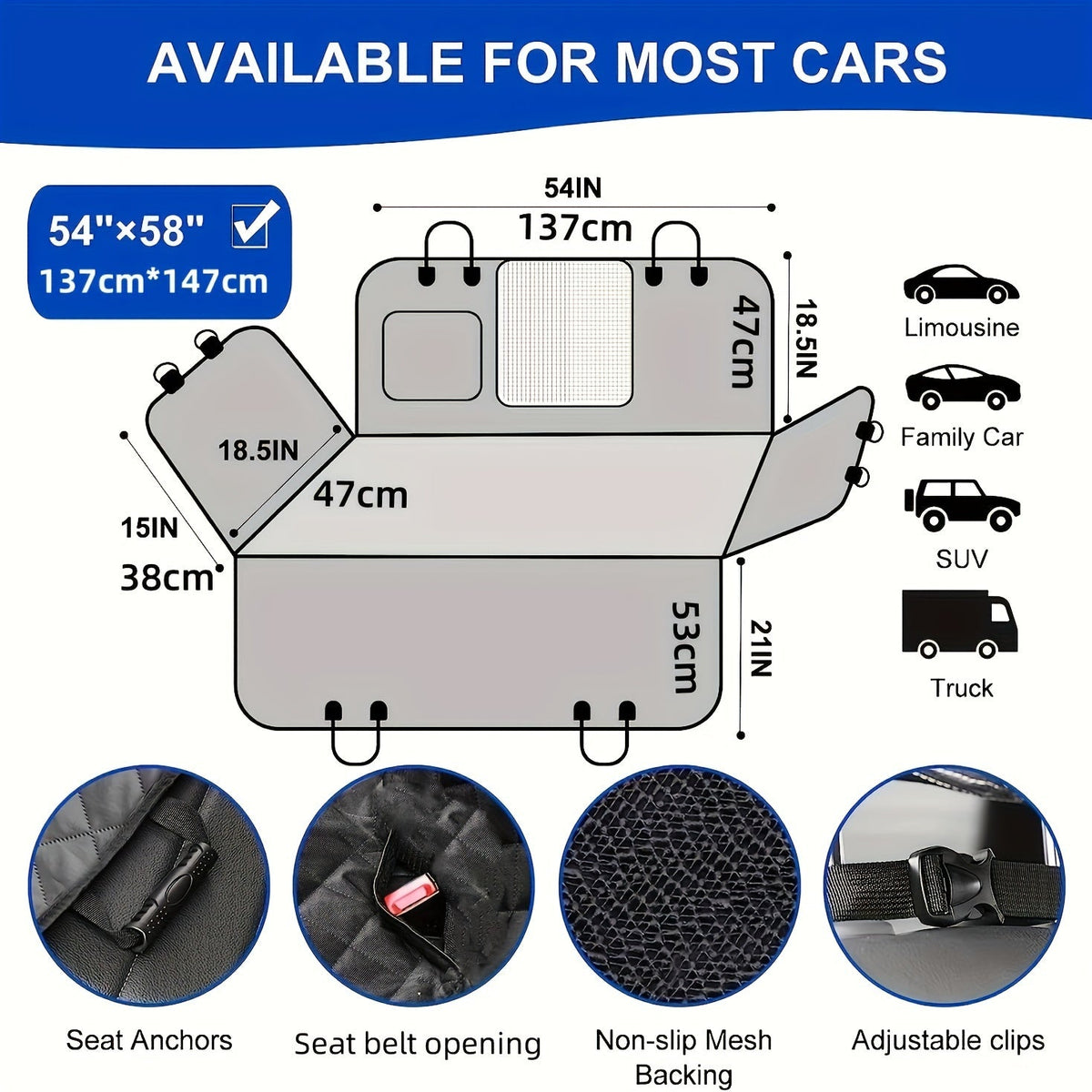 Housse de siège auto pour chien avec fenêtre en filet et poches de rangement – Protection de banquette arrière en nylon antidérapant et anti-rayures, taille universelle pour voitures, camions et SUV, motif feuilles vert, noir et gris
