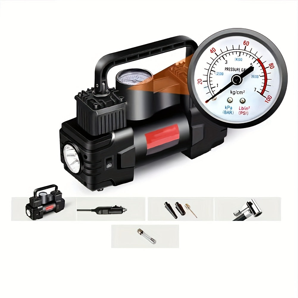 Compresseur d'air portable 12V 150 PSI – Pompe à air automatique à double cylindre avec manomètre numérique LED, arrêt automatique et lampe LED pour voiture, SUV, camion, vélo, ballon de basket et structures gonflables