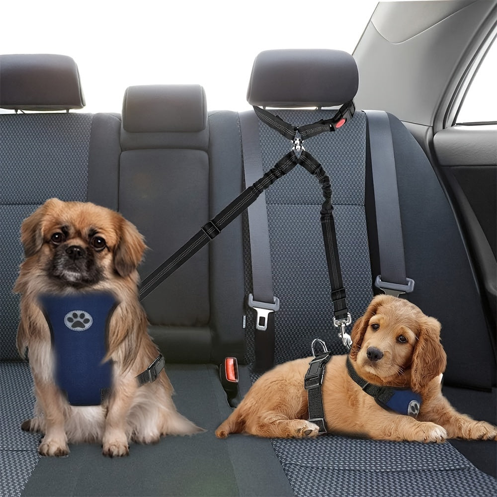 Double ceinture de sécurité pour 2 chiens, attache appuie-tête anti-enchevêtrement, laisse élastique réglable pour la sécurité des chiens de petite, moyenne et grande taille en voiture